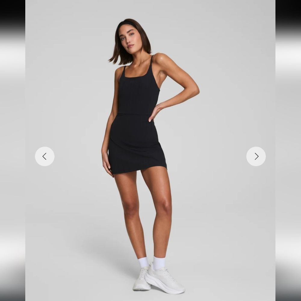 Spanx Get Moving Ribbed Tank Dress Black Built In Booty Boost Shorts XL
